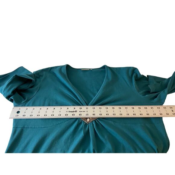 Nicki Nicole Miller Women's XXL Teal Blue Blouse Long Sleeve Center Jewel - Picture 4 of 11